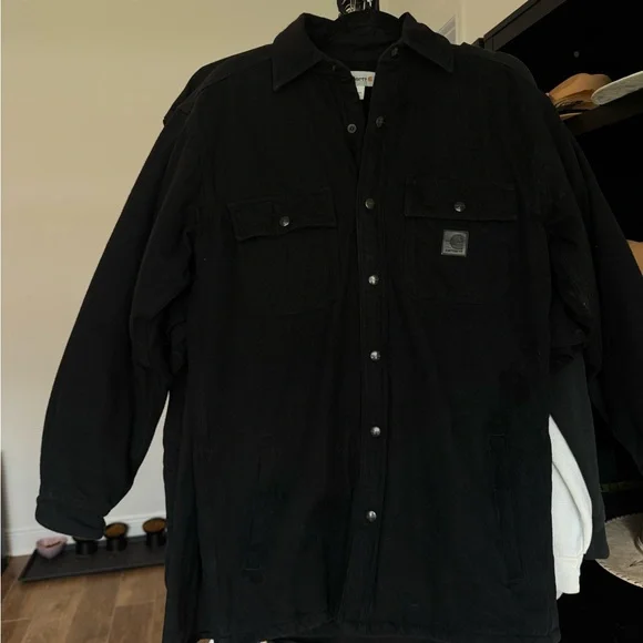Carhartt Black Snap Front Work Shirt Jacket Rugged Flex Men’s Small #100093